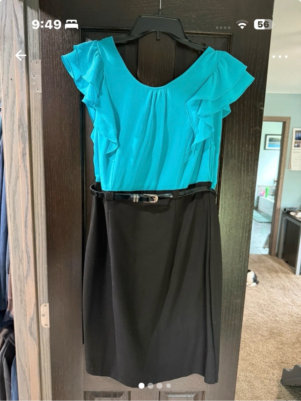 Alyx Teal Ruffle-Sleeve Top with Black Pencil Skirt